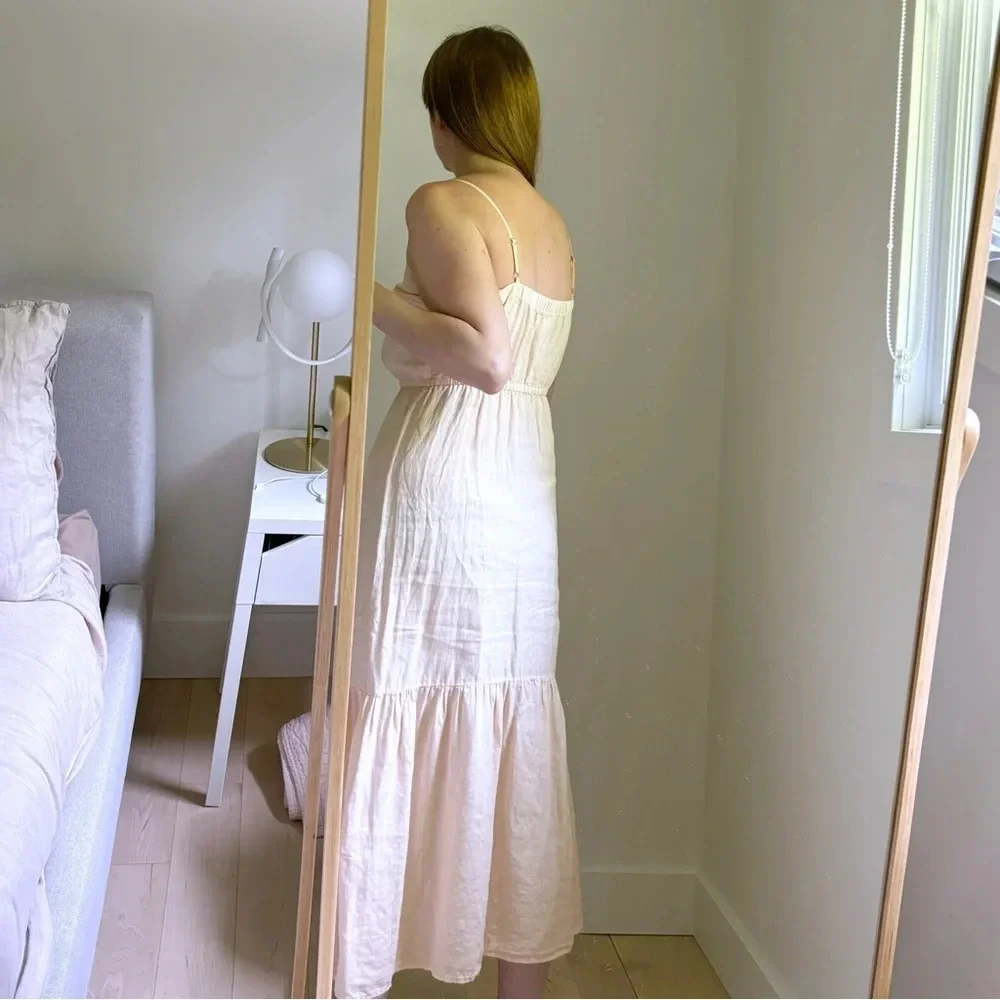 Anthropologie Cloth & Stone 100% linen maxi tiered dress light peach Size XS S M - Picture 2 of 6